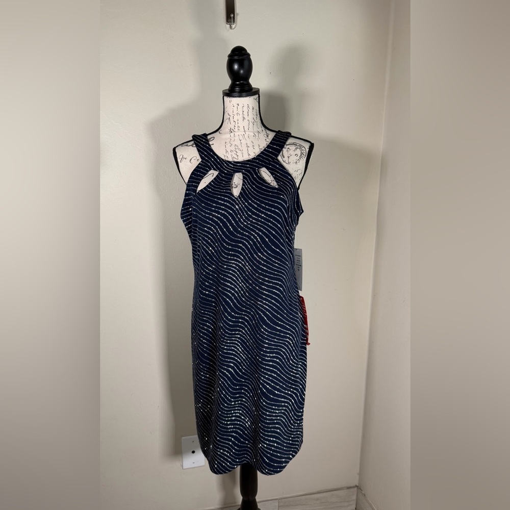 Scarlett Midnight Blue and Silver Wave Midi Dress